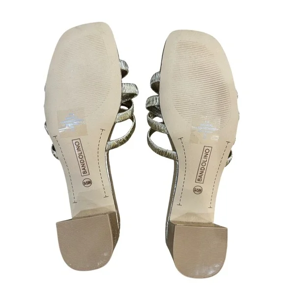 Bandolino Gold Metallic Strappy Square Toe Block Heel Mules Sandals 9.5M - Picture 3 of 5